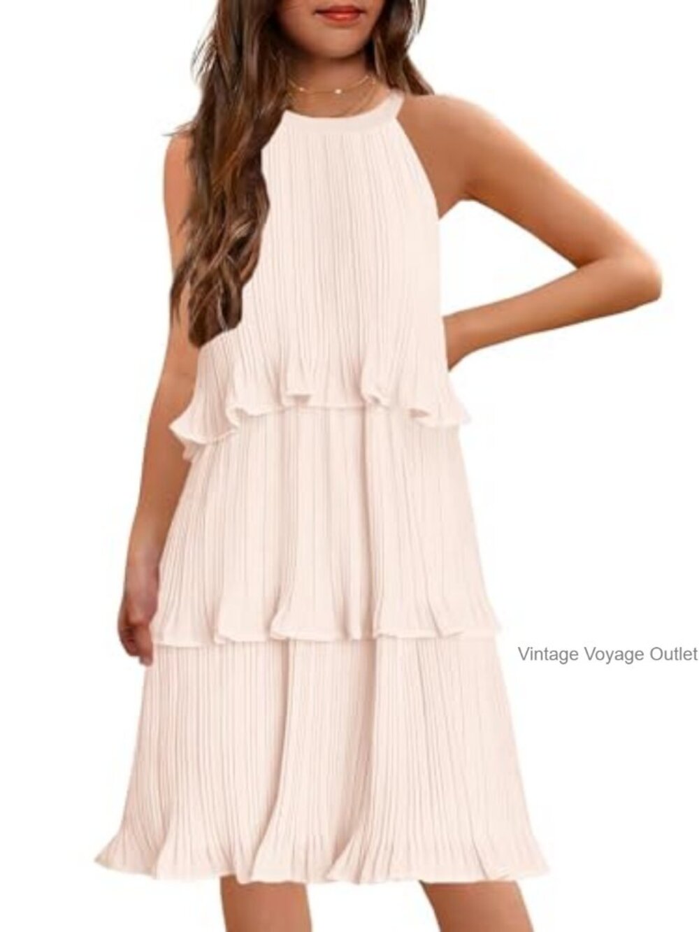 Girls Chiffon Halter Tiered Ruffle Swing Dress Special Occasion